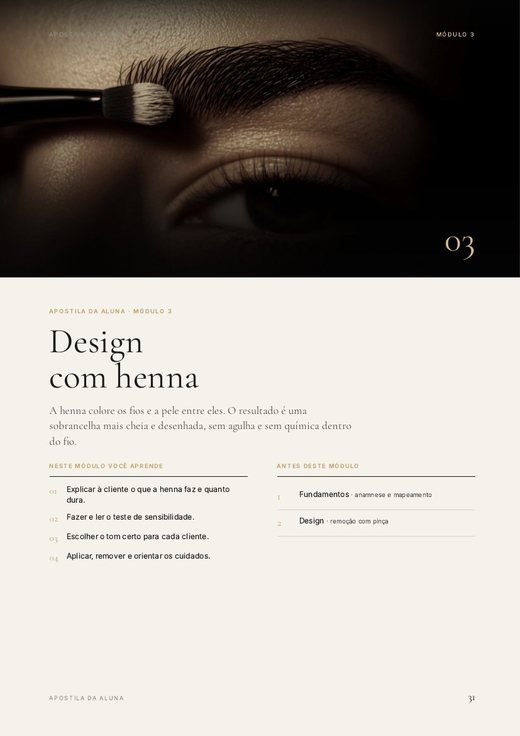 Abertura do modulo de design com henna